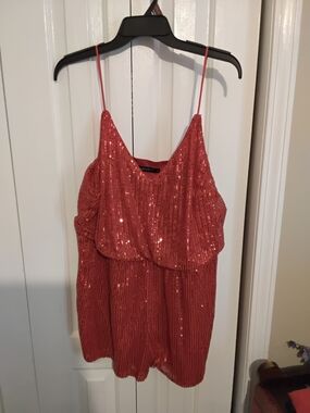 Sequin Red Romper Shorts Women's